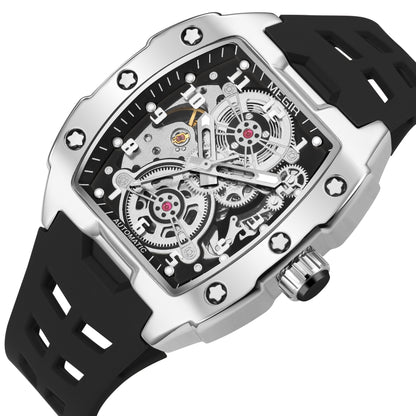 MEGIR New Men Watches Luxury Brand Automatic Mechanical Watch Skeleton Dial Silicone Strap Sports Casual Wristwatch Waterproof Clock Male Gift 8602