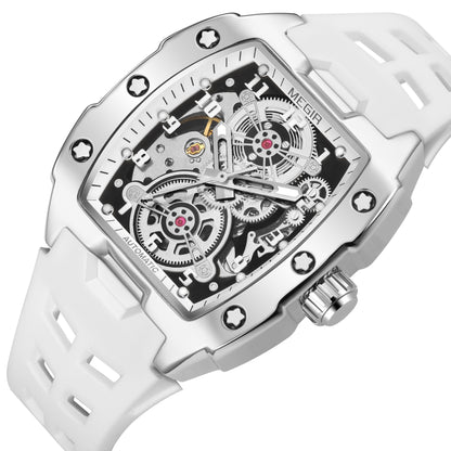 MEGIR New Men Watches Luxury Brand Automatic Mechanical Watch Skeleton Dial Silicone Strap Sports Casual Wristwatch Waterproof Clock Male Gift 8602