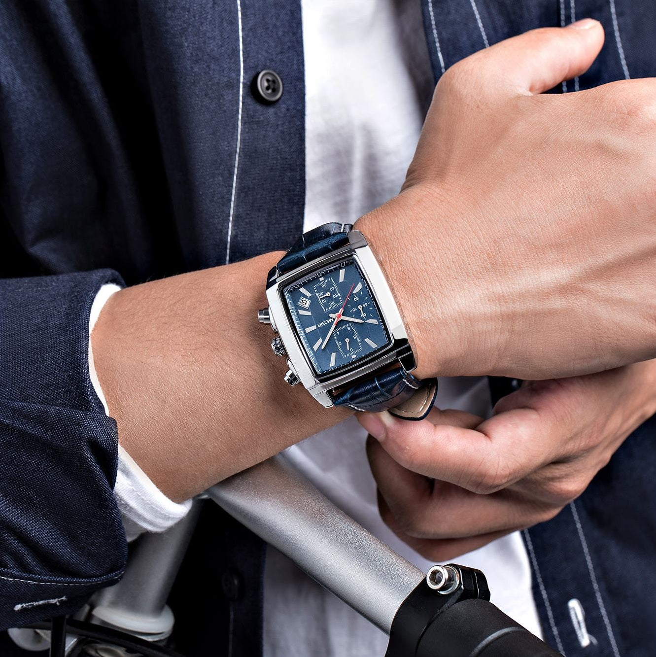 MEGIR Watch Men Business Wristwatch Rectangle Quartz Military Watches Waterproof Luminous Leather Strap Sport Casual Clock Reloj Hombre 2028