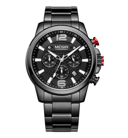 MEGIR Business Men Watch Luxury Fashion Quartz Wristwatch Luminous Waterproof Calendar Watches Stainless Steel Male Clock 2156