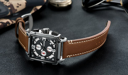 MEGIR Top Brand Watches for Men Waterproof Leather Quartz Wrist Watch Luminous Chronograph Date Calendar Men Clock Reloj Hombre 2061