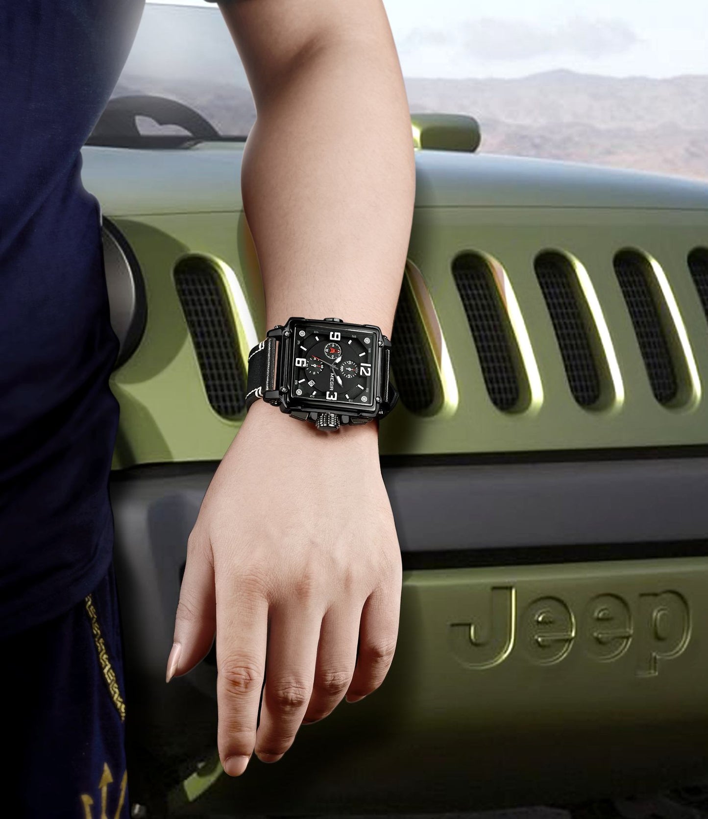 MEGIR Top Brand Watches for Men Waterproof Leather Quartz Wrist Watch Luminous Chronograph Date Calendar Men Clock Reloj Hombre 2061