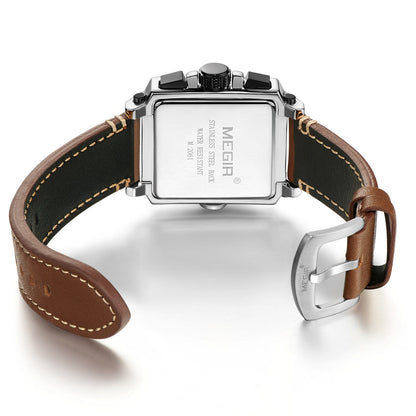 MEGIR Top Brand Watches for Men Waterproof Leather Quartz Wrist Watch Luminous Chronograph Date Calendar Men Clock Reloj Hombre 2061