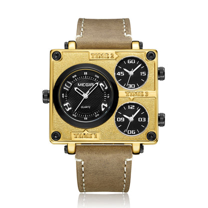 MEGIR Mens Watches Fashion Square Quartz Casual Sport Wristwatch Leather Waterproof Man Clock Wrist Watch Relogio Masculino 2069