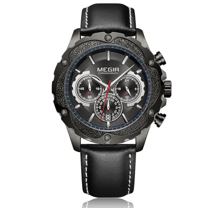 MEGIR Luxury Sports Watches for Men Waterproof Quartz Wrist Watch Chronograph Fashion Leather Military Clock Reloj Hombre 2070